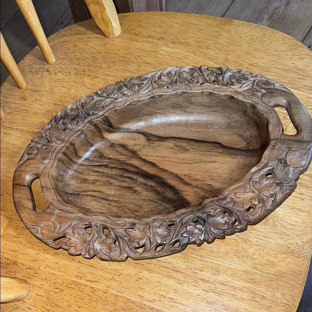 Vintage Carved Wooden Serving Tray